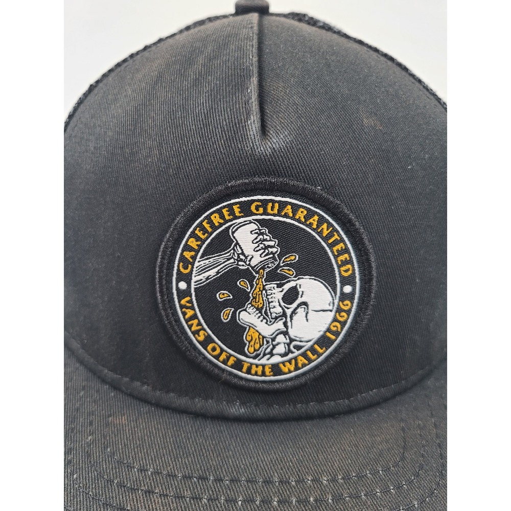 Vans Off The Wall Carefree Guaranteed Skull Graphic Black Trucker Snapback Hat